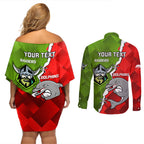 personalised-dolphins-and-raiders-rugby-couples-matching-off-shoulder-short-dress-and-long-sleeve-button-shirts-2023-sporty-version