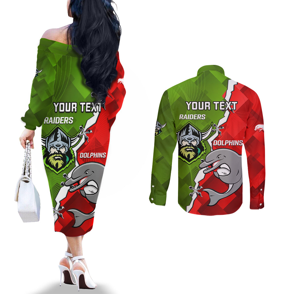 personalised-dolphins-and-raiders-rugby-couples-matching-off-the-shoulder-long-sleeve-dress-and-long-sleeve-button-shirts-2023-sporty-version