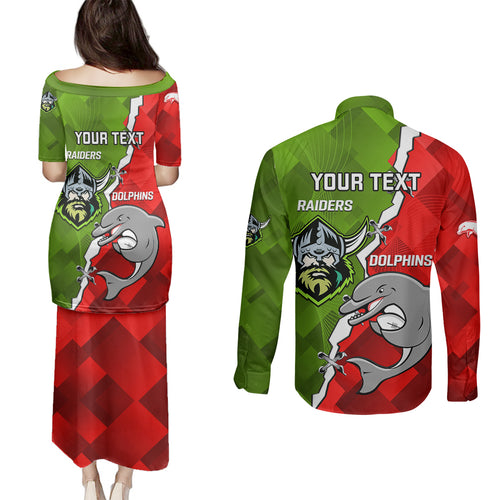 personalised-dolphins-and-raiders-rugby-couples-matching-puletasi-dress-and-long-sleeve-button-shirts-2023-sporty-version