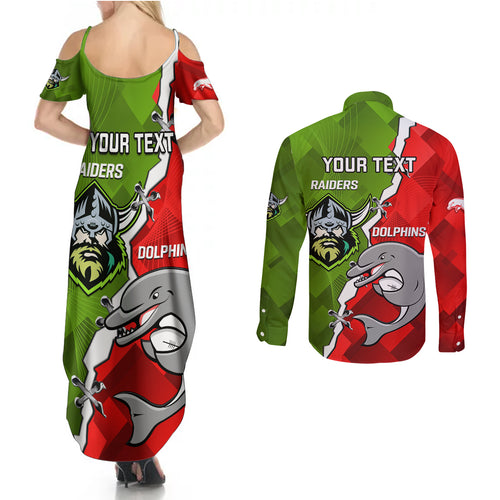 personalised-dolphins-and-raiders-rugby-couples-matching-summer-maxi-dress-and-long-sleeve-button-shirts-2023-sporty-version