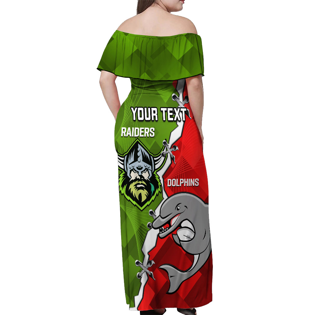 personalised-dolphins-and-raiders-rugby-off-shoulder-maxi-dress-2023-sporty-version