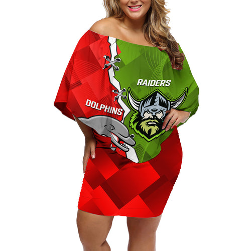 personalised-dolphins-and-raiders-rugby-off-shoulder-short-dress-2023-sporty-version
