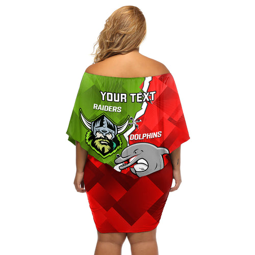 personalised-dolphins-and-raiders-rugby-off-shoulder-short-dress-2023-sporty-version