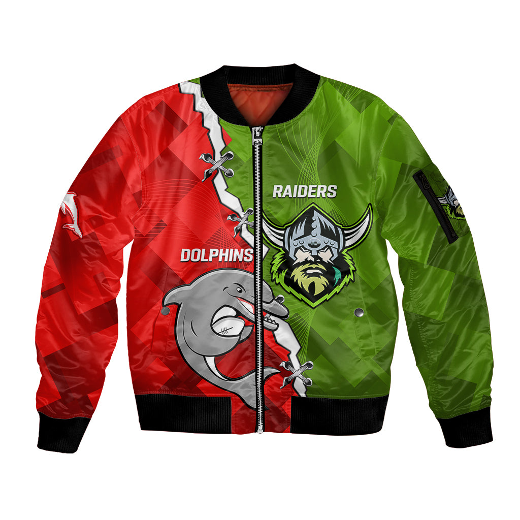 personalised-dolphins-and-raiders-rugby-sleeve-zip-bomber-jacket-2023-sporty-version