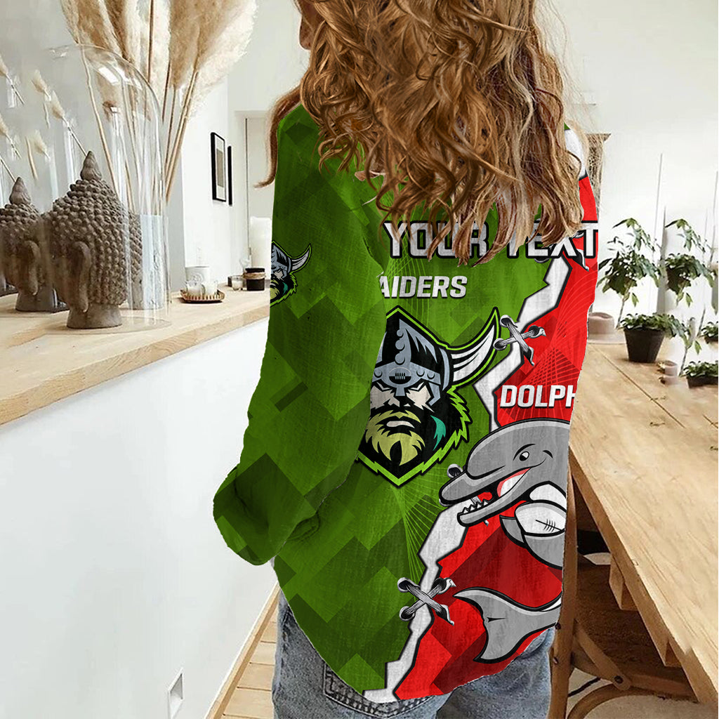 Personalised Dolphins and Raiders Rugby Women Casual Shirt 2023 Sporty Version LT14