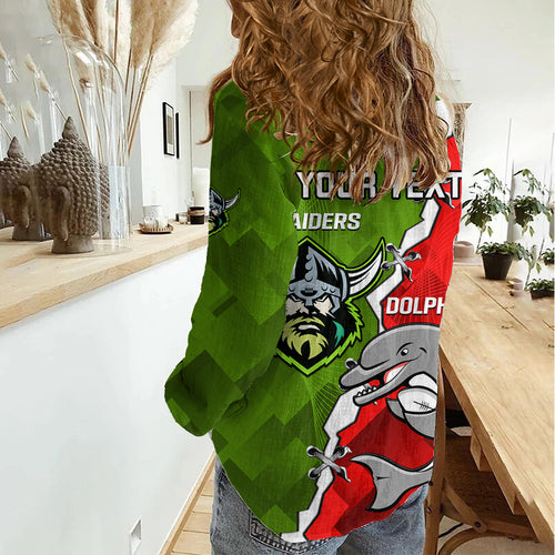 Personalised Dolphins and Raiders Rugby Women Casual Shirt 2023 Sporty Version LT14