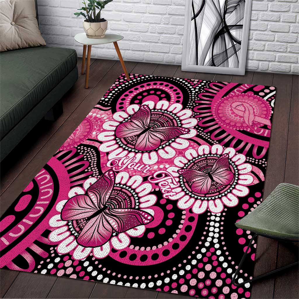 Personalised Australia Indigenous Area Rug Breast Cancer Ribbon Think Pink - Black Version LT14