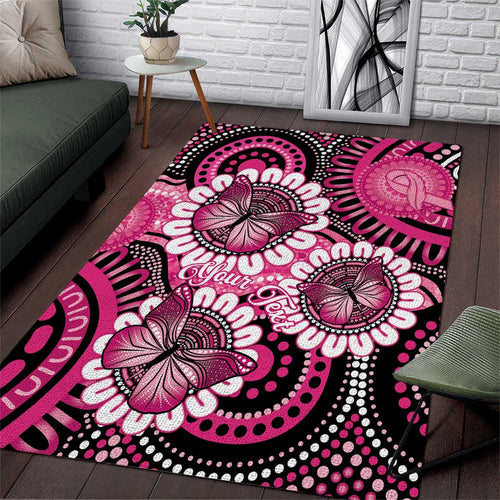 Personalised Australia Indigenous Area Rug Breast Cancer Ribbon Think Pink - Black Version LT14