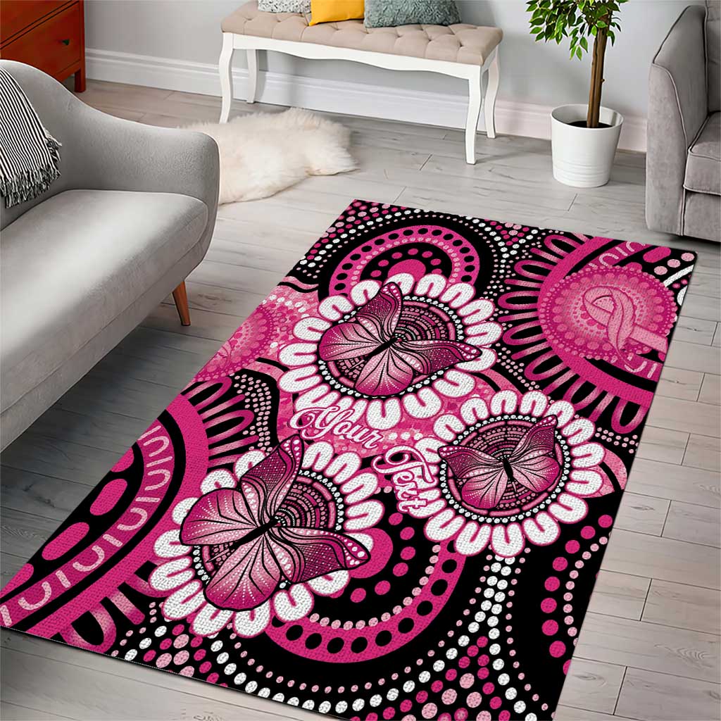 Personalised Australia Indigenous Area Rug Breast Cancer Ribbon Think Pink - Black Version LT14