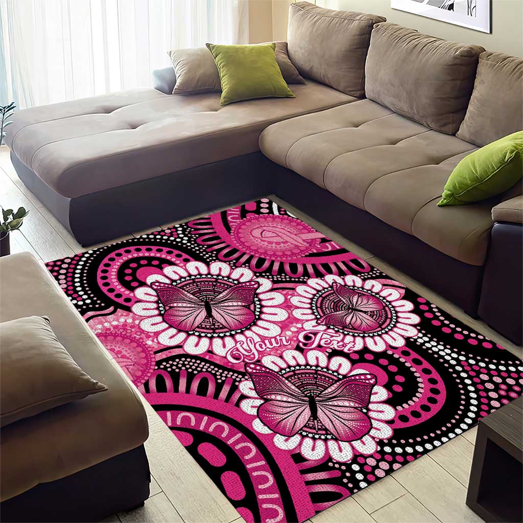 Personalised Australia Indigenous Area Rug Breast Cancer Ribbon Think Pink - Black Version LT14