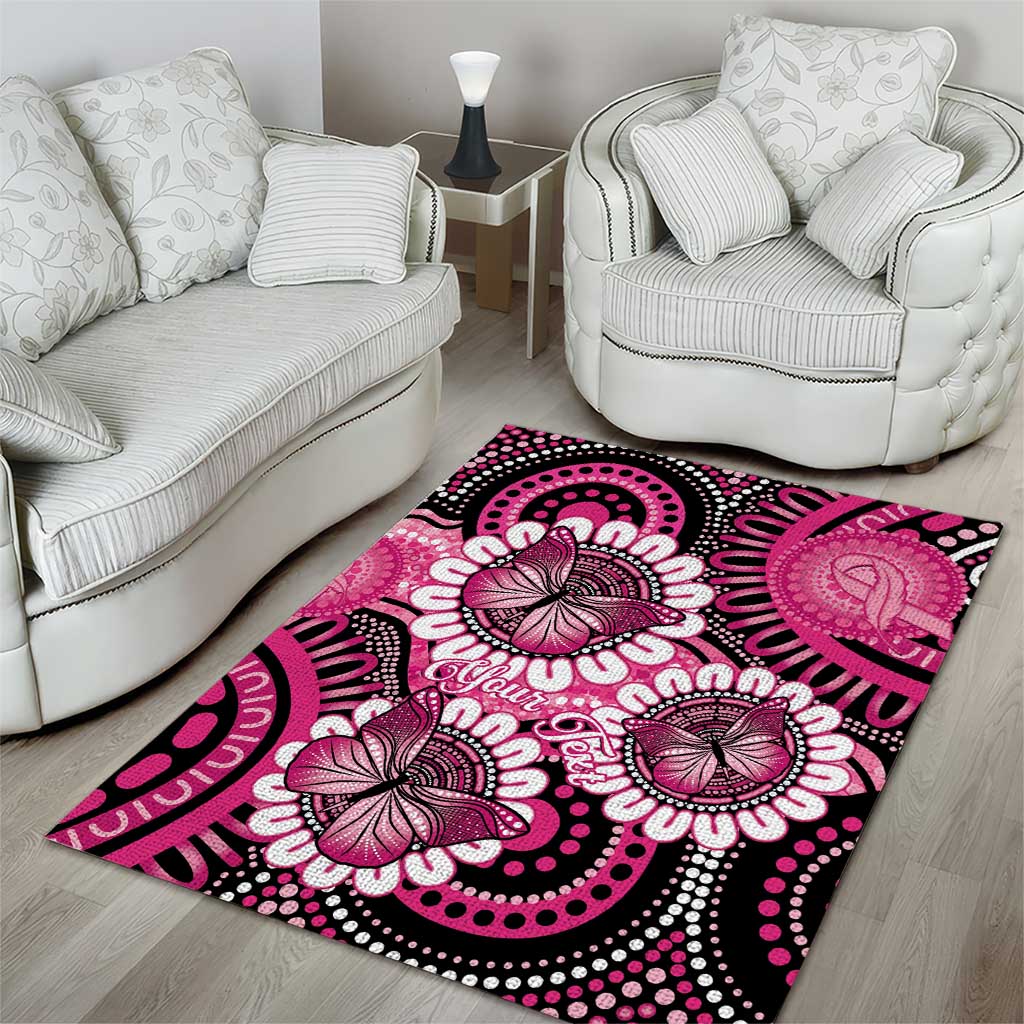 Personalised Australia Indigenous Area Rug Breast Cancer Ribbon Think Pink - Black Version LT14