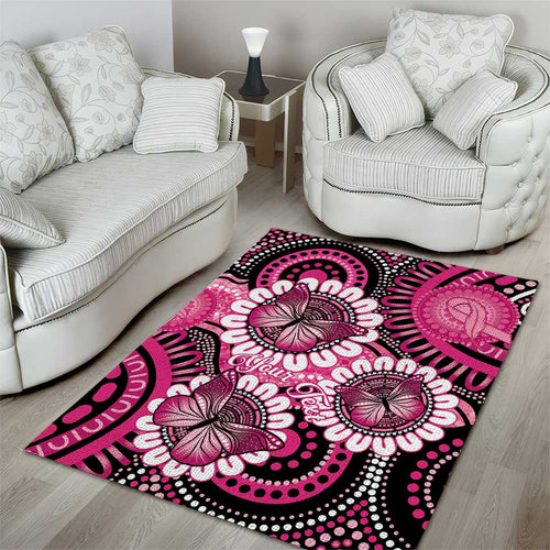 Personalised Australia Indigenous Area Rug Breast Cancer Ribbon Think Pink - Black Version LT14