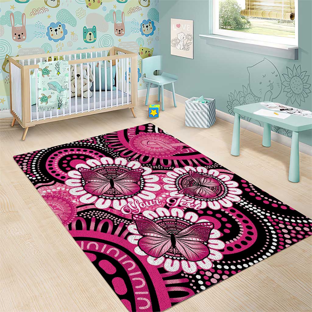 Personalised Australia Indigenous Area Rug Breast Cancer Ribbon Think Pink - Black Version LT14