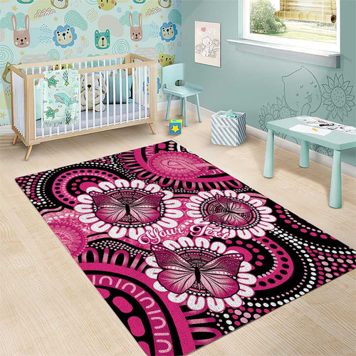 Personalised Australia Indigenous Area Rug Breast Cancer Ribbon Think Pink - Black Version LT14