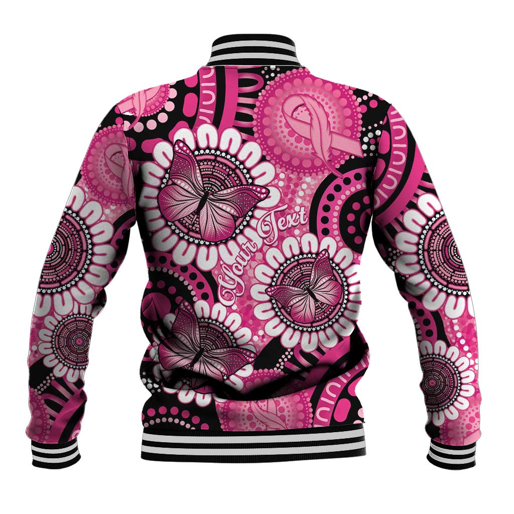 Personalised Australia Indigenous Baseball Jacket Breast Cancer Ribbon Think Pink - Black Version LT14