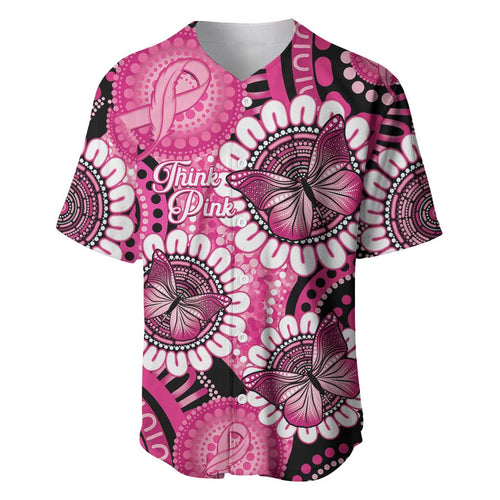 Personalised Australia Indigenous Baseball Jersey Breast Cancer Ribbon Think Pink - Black Version LT14