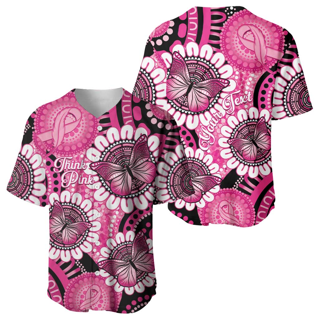 Personalised Australia Indigenous Baseball Jersey Breast Cancer Ribbon Think Pink - Black Version LT14