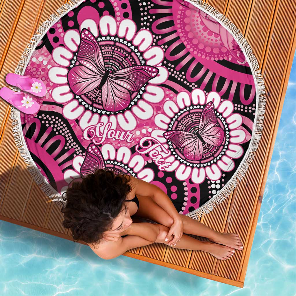 Personalised Australia Indigenous Beach Blanket Breast Cancer Ribbon Think Pink - Black Version LT14