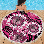 Personalised Australia Indigenous Beach Blanket Breast Cancer Ribbon Think Pink - Black Version LT14