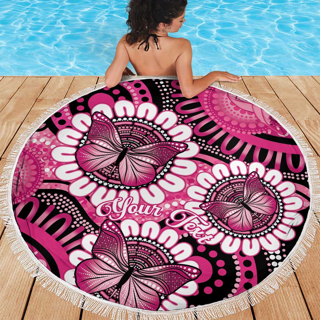 Personalised Australia Indigenous Beach Blanket Breast Cancer Ribbon Think Pink - Black Version LT14
