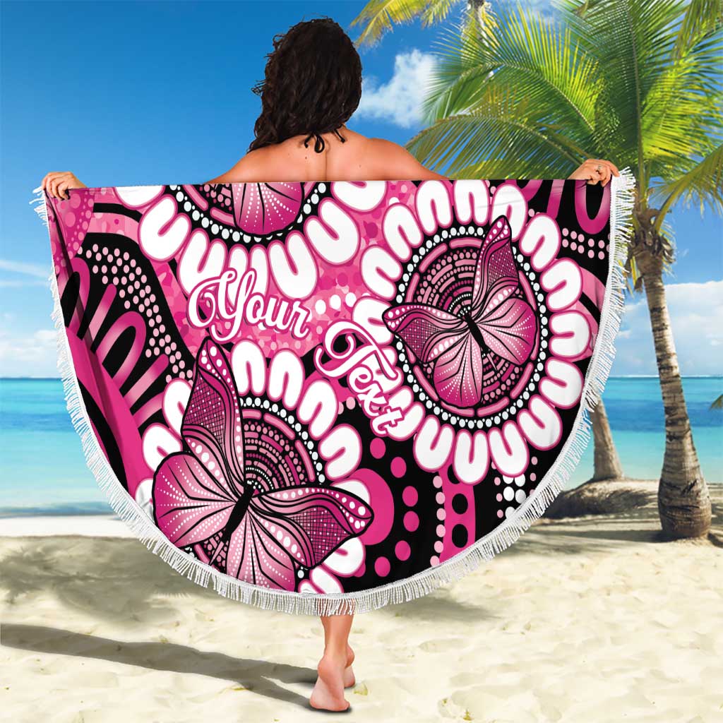 Personalised Australia Indigenous Beach Blanket Breast Cancer Ribbon Think Pink - Black Version LT14