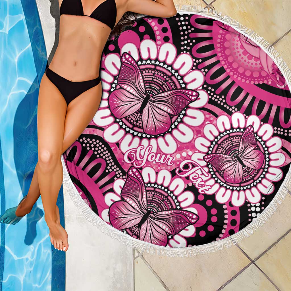 Personalised Australia Indigenous Beach Blanket Breast Cancer Ribbon Think Pink - Black Version LT14