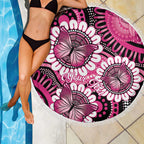 Personalised Australia Indigenous Beach Blanket Breast Cancer Ribbon Think Pink - Black Version LT14