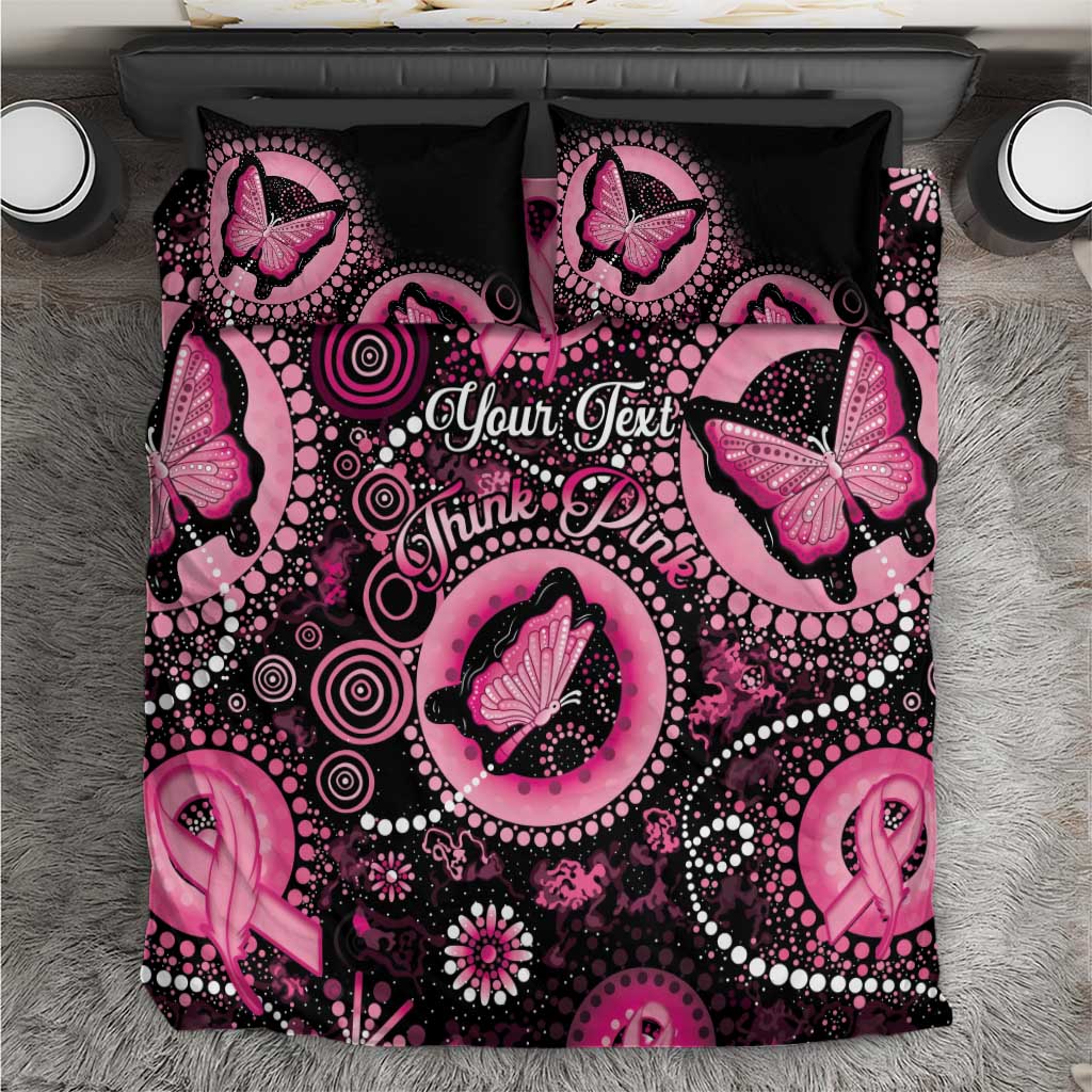 Personalised Australia Indigenous Bedding Set Breast Cancer Ribbon Think Pink - Black Version