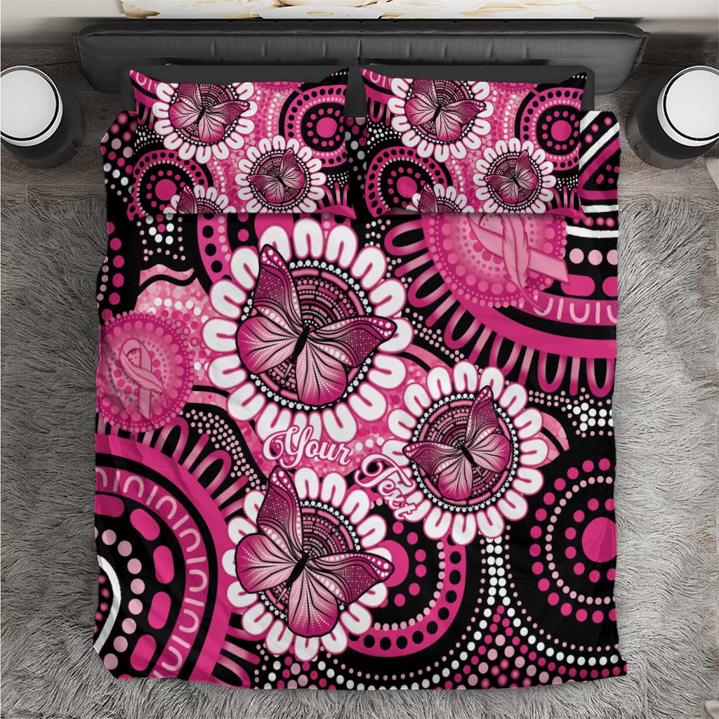 Personalised Australia Indigenous Bedding Set Breast Cancer Ribbon Think Pink - Black Version LT14
