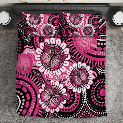 Personalised Australia Indigenous Bedding Set Breast Cancer Ribbon Think Pink - Black Version LT14