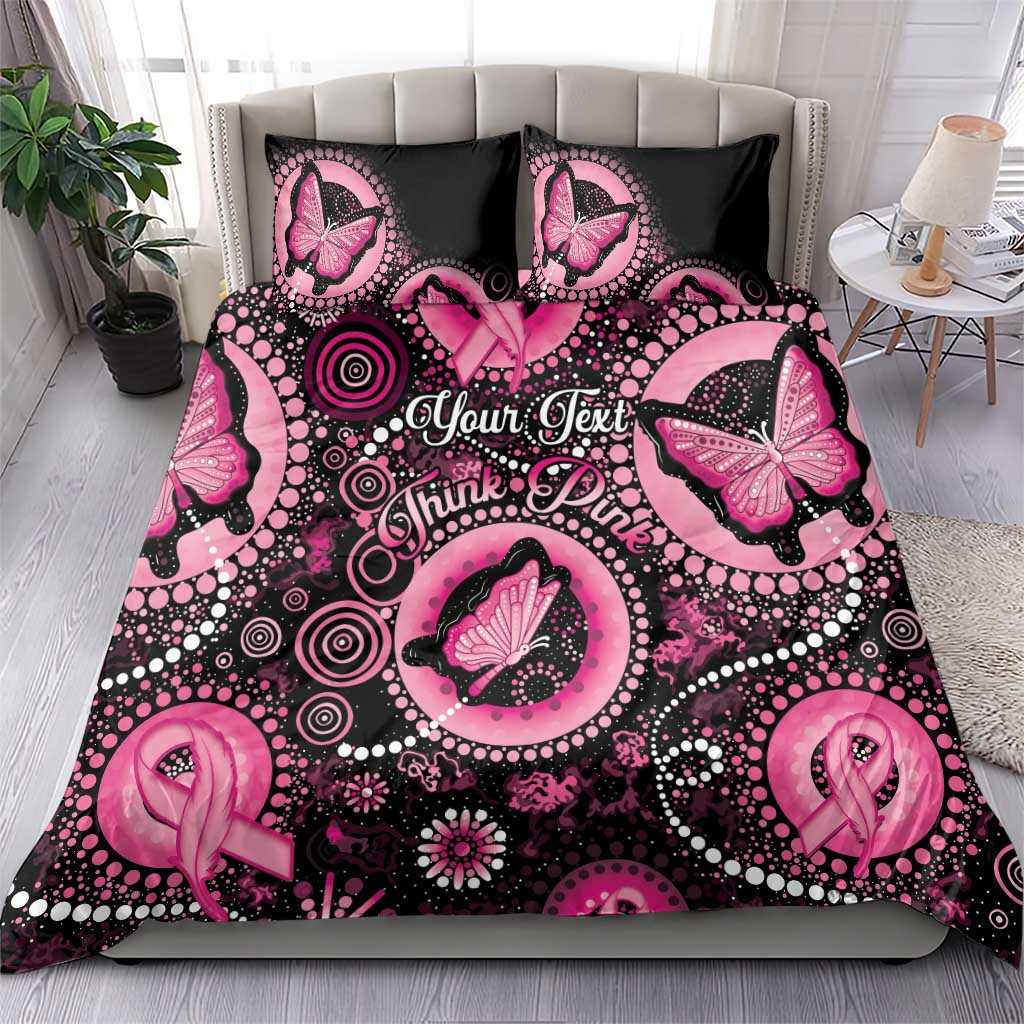 Personalised Australia Indigenous Bedding Set Breast Cancer Ribbon Think Pink - Black Version