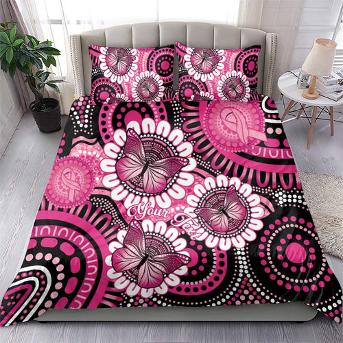 Personalised Australia Indigenous Bedding Set Breast Cancer Ribbon Think Pink - Black Version LT14