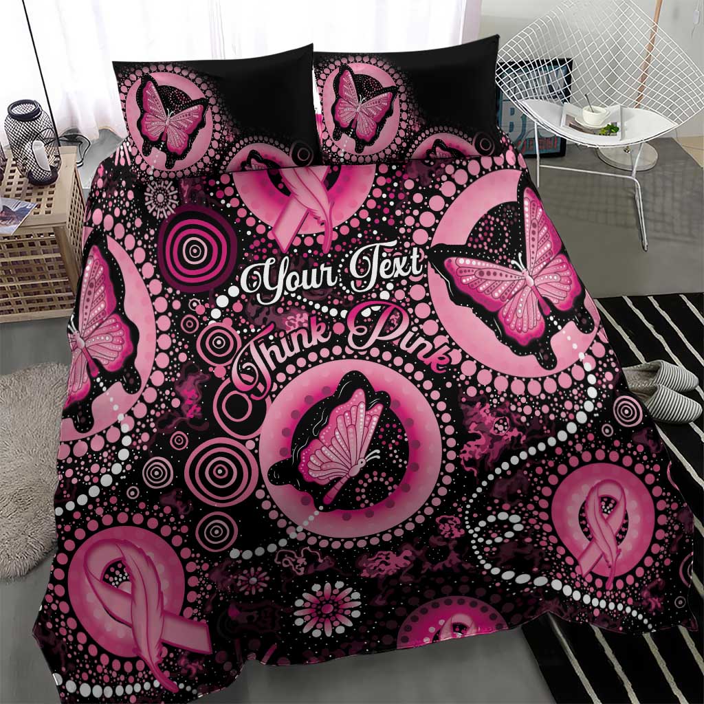 Personalised Australia Indigenous Bedding Set Breast Cancer Ribbon Think Pink - Black Version