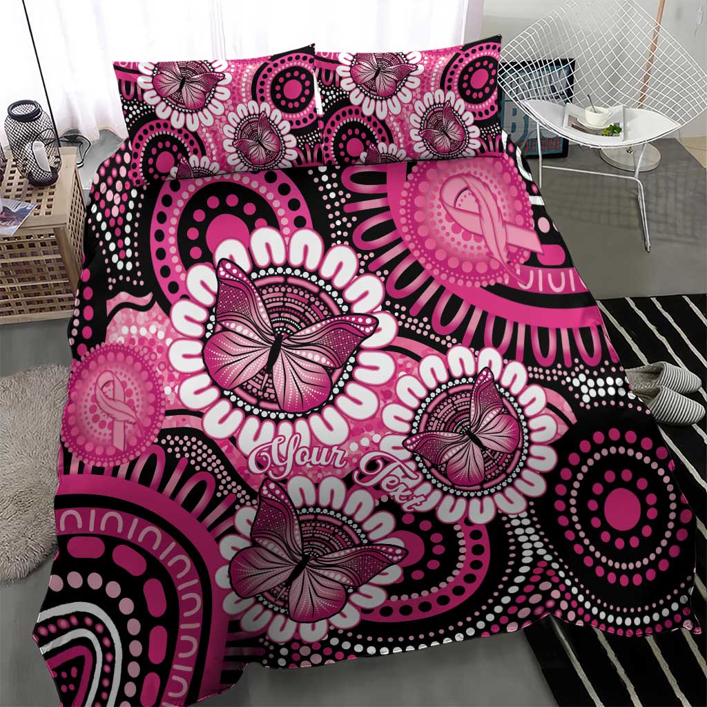 Personalised Australia Indigenous Bedding Set Breast Cancer Ribbon Think Pink - Black Version LT14