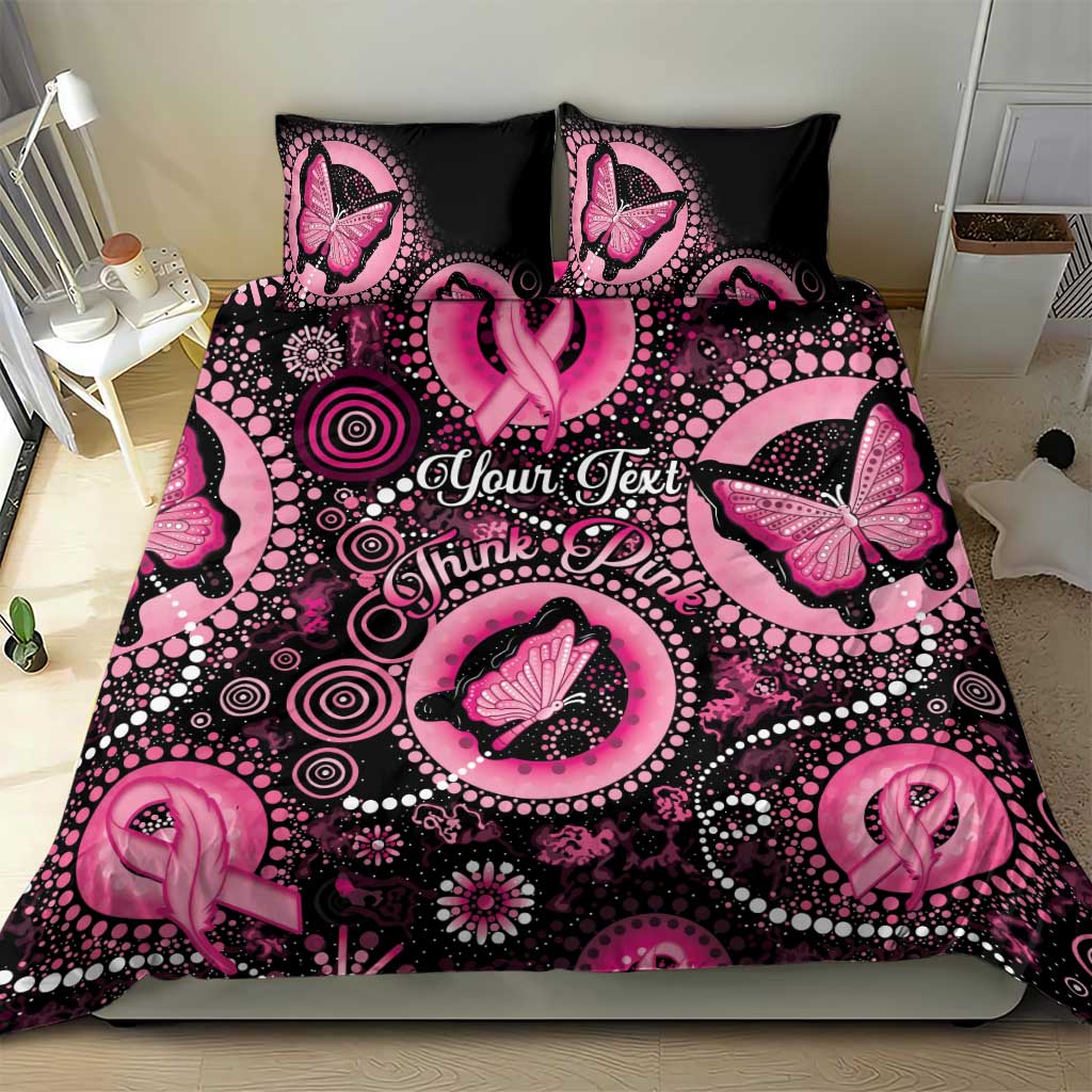 Personalised Australia Indigenous Bedding Set Breast Cancer Ribbon Think Pink - Black Version