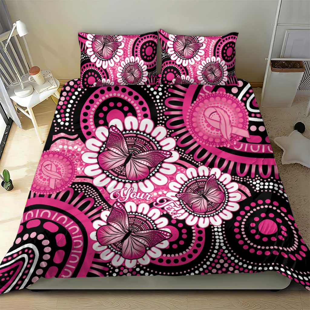 Personalised Australia Indigenous Bedding Set Breast Cancer Ribbon Think Pink - Black Version LT14