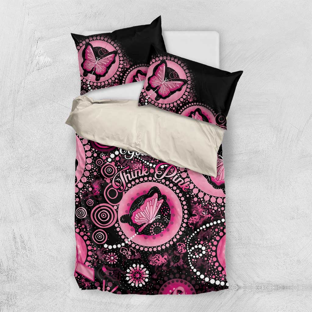 Personalised Australia Indigenous Bedding Set Breast Cancer Ribbon Think Pink - Black Version