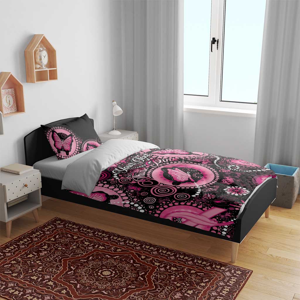 Personalised Australia Indigenous Bedding Set Breast Cancer Ribbon Think Pink - Black Version