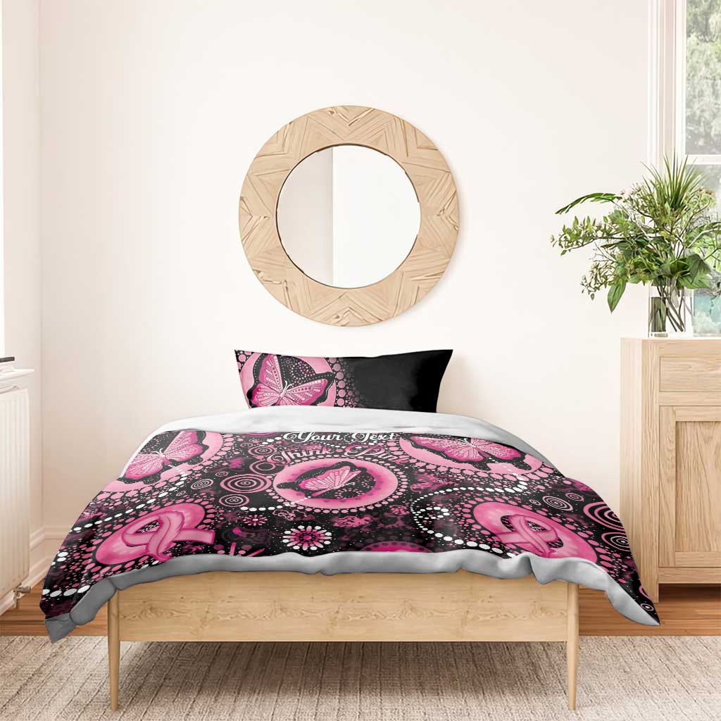 Personalised Australia Indigenous Bedding Set Breast Cancer Ribbon Think Pink - Black Version