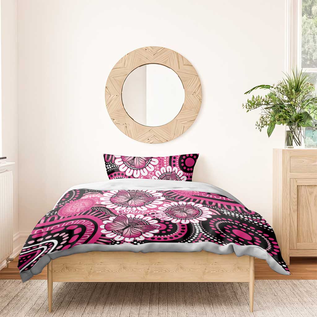 Personalised Australia Indigenous Bedding Set Breast Cancer Ribbon Think Pink - Black Version LT14
