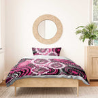 Personalised Australia Indigenous Bedding Set Breast Cancer Ribbon Think Pink - Black Version LT14