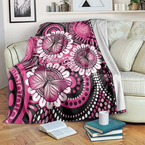 Personalised Australia Indigenous Blanket Breast Cancer Ribbon Think Pink - Black Version LT14