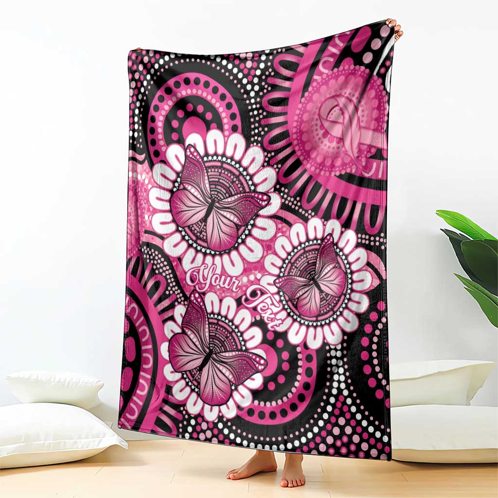 Personalised Australia Indigenous Blanket Breast Cancer Ribbon Think Pink - Black Version LT14
