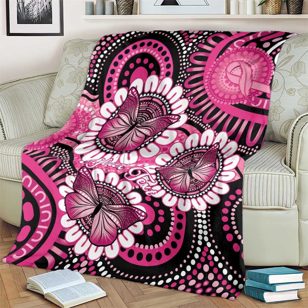 Personalised Australia Indigenous Blanket Breast Cancer Ribbon Think Pink - Black Version LT14