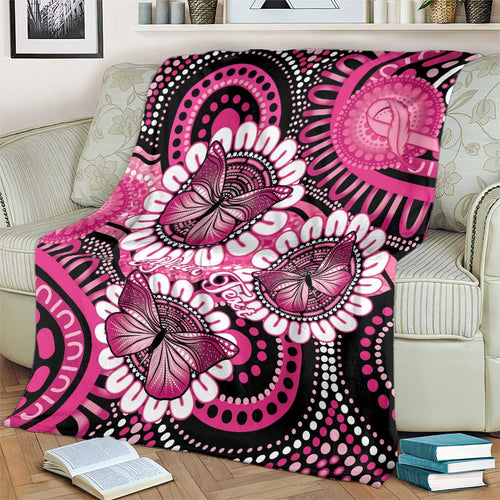 Personalised Australia Indigenous Blanket Breast Cancer Ribbon Think Pink - Black Version LT14