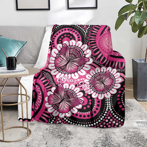 Personalised Australia Indigenous Blanket Breast Cancer Ribbon Think Pink - Black Version LT14