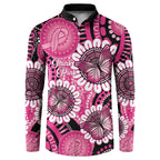 Personalised Australia Indigenous Button Sweatshirt Breast Cancer Ribbon Think Pink - Black Version LT14