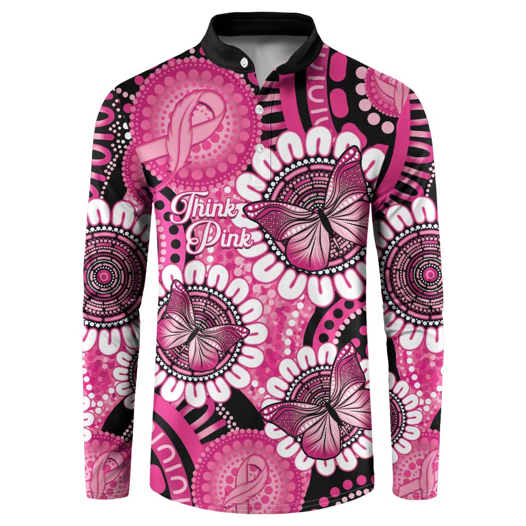 Personalised Australia Indigenous Button Sweatshirt Breast Cancer Ribbon Think Pink - Black Version LT14