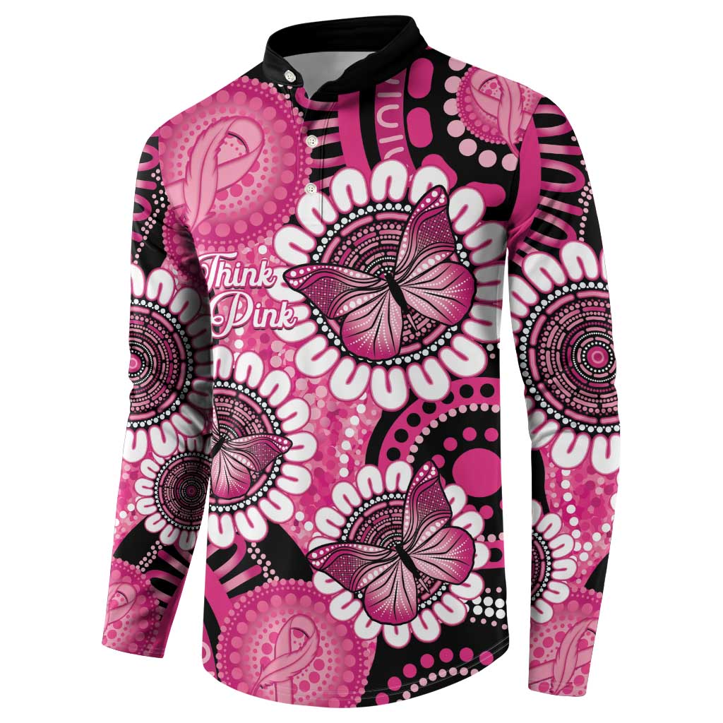 Personalised Australia Indigenous Button Sweatshirt Breast Cancer Ribbon Think Pink - Black Version LT14