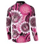 Personalised Australia Indigenous Button Sweatshirt Breast Cancer Ribbon Think Pink - Black Version LT14